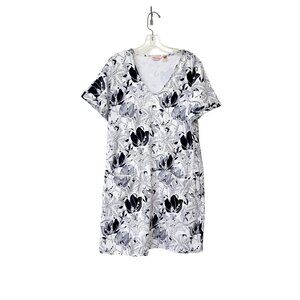 Persifore Casual Black and White Floral Jersey Pullover Dress
